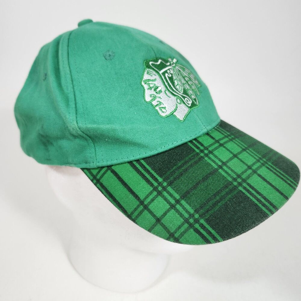Chicago Blackhawks Kick 10 Snapback Hat Green Plaid Bill St Patricks Day CSN